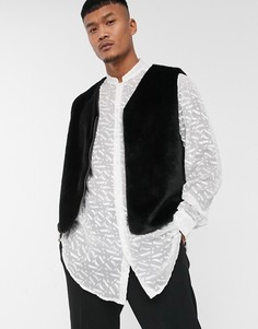 Черный жилет в стиле милитари из искусственного меха ASOS EDITION