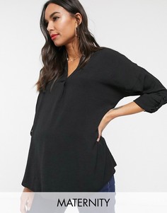 Черная блузка с отворотами на рукавах New Look Maternity-Черный
