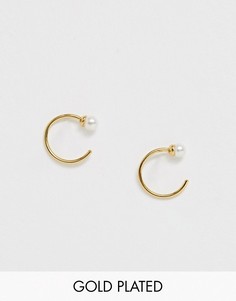 Позолоченные серьги-кольца с искусственным жемчугом Orelia-Золотой