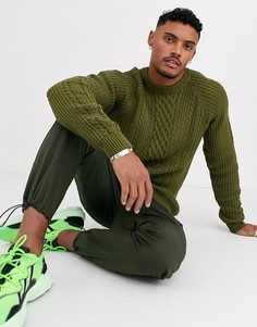 Вязаный джемпер цвета хаки Bershka-Зеленый