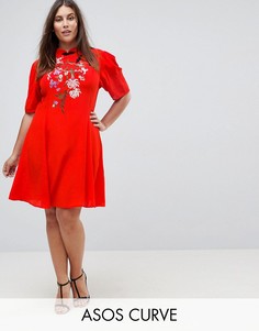 Платье мини с вышивкой ASOS Curve-Красный