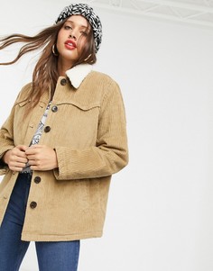 Вельветовая куртка с искусственным мехом ASOS DESIGN-Коричневый