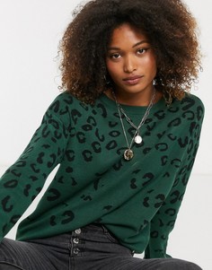 Джемпер цвета хаки с леопардовым принтом Liquorish-Зеленый