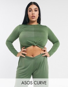 Кроп-топ от комплекта с узлом ASOS DESIGN Curve-Зеленый