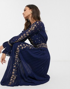 Декорированное платье макси с длинными рукавами Frock & Frill-Темно-синий