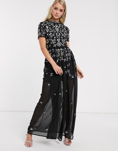 Платье макси с шифоновой юбкой и декоративной отделкой Frock & Frill-Черный