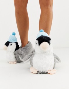 Серые слиперы в форме пингвинов в шапке с помпоном Loungeable-Серый