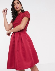 Короткое приталенное платье с кружевной отделкой Little Mistress-Красный