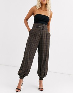 Брюки-галифе в клетку с ремнем ASOS DESIGN-Мульти