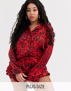 Атласная пижамная рубашка с леопардовым принтом Missguided Plus-Красный