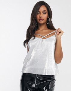 Серебристый топ на бретельках с эффектом металлик Unique 21-Серебряный Unique21