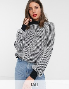 Вязаный джемпер в клетку с высоким воротником Only Tall-Мульти