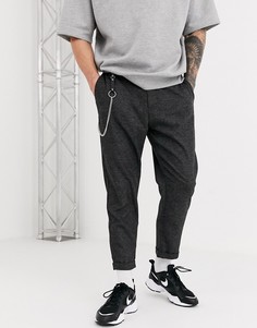 Серые меланжевые брюки-морковки с цепочкой Bershka-Серый