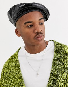 Мягкий черный берет из искусственной кожи ASOS DESIGN