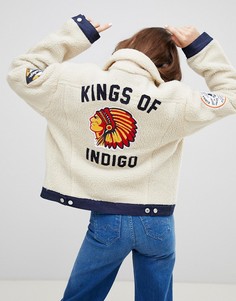 Джинсовая куртка с искусственным мехом и нашивками Kings Of Indigo-Белый