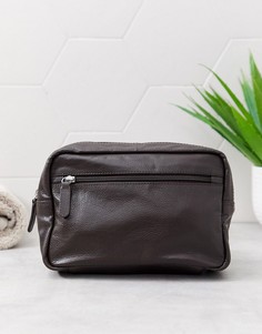 Коричневый кожаный несессер с молнией ASOS DESIGN