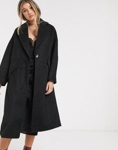 Черное фактурное пальто Topshop-Черный