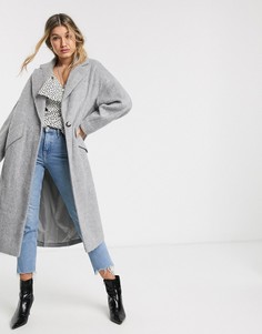 Серое строгое фактурное пальто Topshop-Серый
