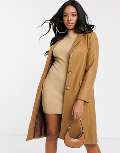 Приталенное пальто на 3 пуговицах с добавлением шерсти Helene Berman-Коричневый цвет
