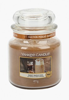 Свеча ароматическая Yankee Candle средняя в стеклянной банке Сладкий кленовый чай Sweet Maple Chai 411 гр / 65-90 часов