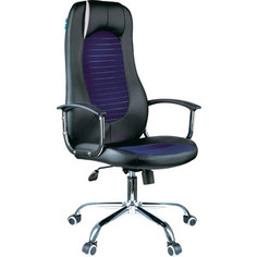 Кресло руководителя Helmi HL-E93 Fitness экокожа черная/ткань S синяя хром механизм качания Люкс