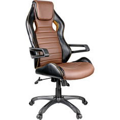 Кресло руководителя Helmi HL-S03 Drift экокожа черная/коричневая/ткань оранжевая