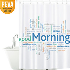 Штора для ванной комнаты Tatkraft GOOD MORNING, водонепроницаемый материал PEVA, магниты-утяжелители для лучшей фиксации, 12 шт овальных колец (18174)