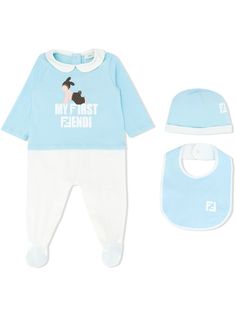 Fendi Kids "комплект из пижамы, нагрудника и шапки"