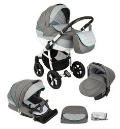 Коляска 3 в 1 Adamex Neonex, цвет: темно-серый/бирюзовый/серый