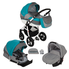 Коляска 3 в 1 Adamex Neonex, цвет: темно-серый/серый/бирюзовый жаккард