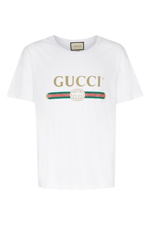 Белая футболка с фирменным логотипом Gucci