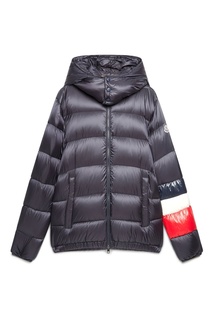Синий пуховик с яркой вставкой Moncler