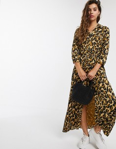 Платье макси с леопардовым принтом и поясом Maison Scotch-Коричневый