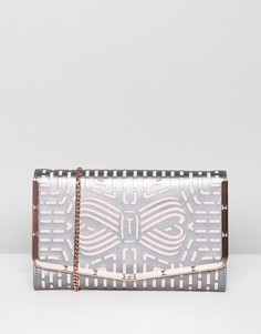 Кожаный клатч с резным узором Ted Baker-Серебряный