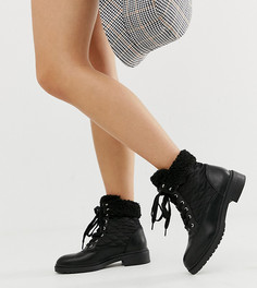 Черные походные ботинки для широкой стопы с искусственной овечьей шерстью New Look-Черный