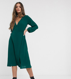 Темно-зеленое платье миди с запахом New Look Petite-Зеленый