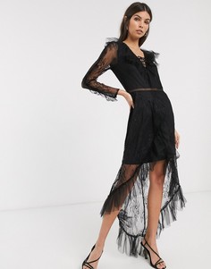 Черное кружевное платье макси с отделкой River Island-Черный цвет