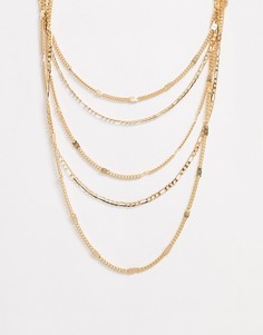 Золотистое многорядное ожерелье из разных цепочек Pieces-Золотой