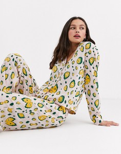Пижама с рубашкой и брюками из 100% модала с абстрактным звериным принтом ASOS DESIGN-Мульти