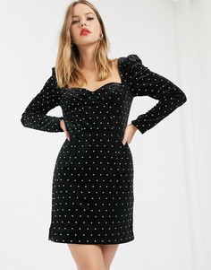 Черное платье мини с квадратным вырезом и пышными рукавами River Island-Черный