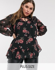 Блузка с завязкой на шее и цветочным принтом Simply Be-Мульти