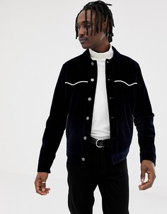 Вельветовая куртка в стиле вестерн с окантовкой ASOS DESIGN-Темно-синий