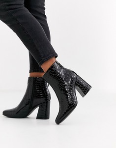 Черные ботильоны на каблуке с крокодиловым рисунком New Look-Черный цвет