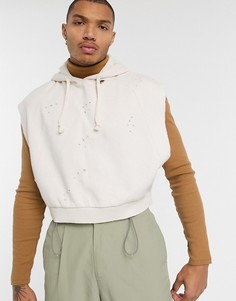 Короткий бежевый худи без рукавов с потертостями ASOS DESIGN-Neutral