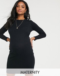 Черное облегающее платье в рубчик New Look Maternity-Черный