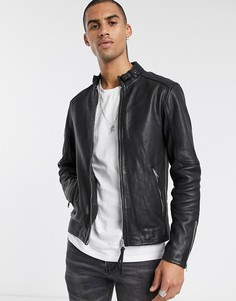 Черная кожаная куртка узкого кроя на молнии AllSaints-Черный цвет
