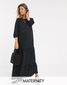Черное свободное платье макси в горошек New Look Maternity-Черный