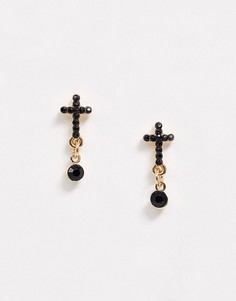 Золотистые серьги-гвоздики в виде крестов Topman-Золотой