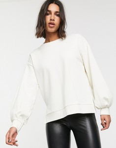 Светло-бежевый свитшот с пышными рукавами Stradivarius-Белый