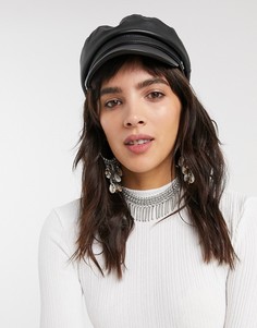 Черная кепка газетчика из искусственной кожи Stradivarius-Черный